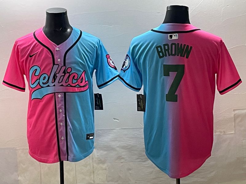 Men 2025 Boston Celtics 7 Brown Blue pink Nike NBA Jersey style 01
